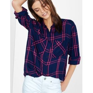 navy and pink plaid shirt